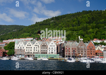 Norwegen, Bergen. Downtown alte Hansestadt historischen Viertel Bryggen, UNESCO-Weltkulturerbe. Stockfoto