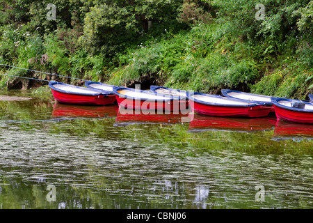 Boote auf dem Fluss Coquet, Warkworth, Northumberland Stockfoto