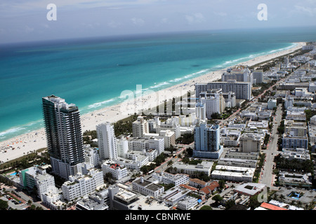 Blick vom Hubschrauber von Miami South Beach, Florida Stockfoto