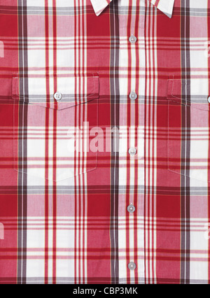 Herrenshirt mit rot weißen Tartan-Muster-Hintergrund Stockfoto