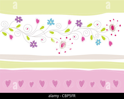 Pastel pink, lila und grün Blumen und wirbelt Hintergrund Stockfoto