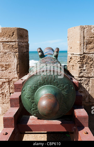 Kanone auf Skala De La Ville in Essaouira, Marokko Stockfoto