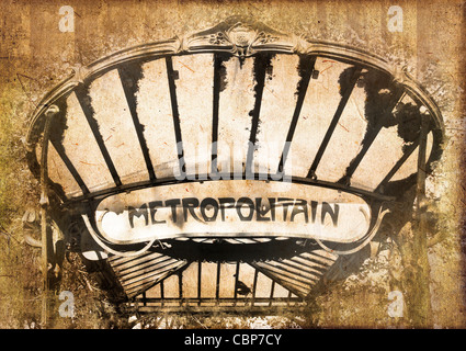 Eingang von der u-Bahnstation "Abbesses", Vintage-Stil - Paris (Frankreich) Stockfoto