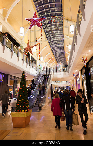 Weihnachts-Einkäufer in John Lewis Center Cardiff Wales UK Stockfoto