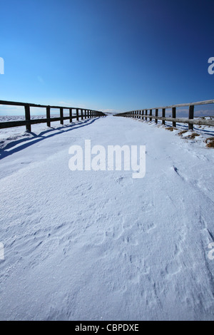 Verschneite Straße in Utsukushigahara Plateau, Nagano, japan Stockfoto