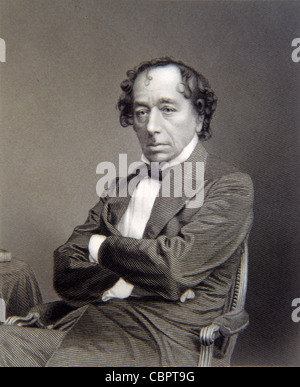 Porträt von Benjamin Disraeli (1804-81) 1. Earl of Beaconsfield. Britischer Schriftsteller & Premierminister 1868 & 1874-1880. c19. Gravur oder Vintage Illustration Stockfoto