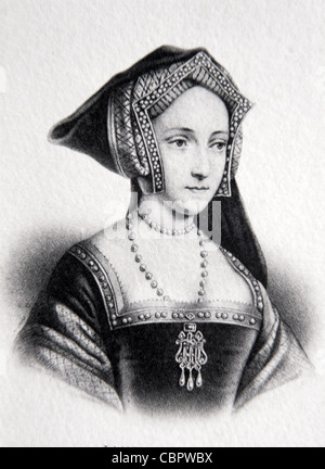 Porträt von Jane Seymour, Königin Consort von England (1536-1537) als dritte Frau von König Heinrich VIII.. Vintage Illustration oder Gravur Stockfoto