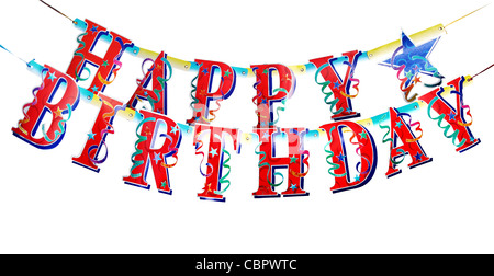 Happy Birthday Alphabete isoliert auf weißem Hintergrund Stockfoto