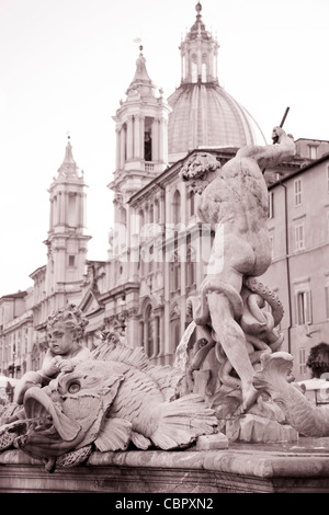 Detail auf das 19. Jahrhundert-Neptun-Brunnen in der Piazza Navona Platz, Rom, Italien, Europa Stockfoto
