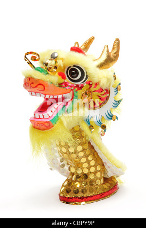 Chinesisches Neujahr Dekoration--Closeup tanzender Drachen auf weiß. Stockfoto