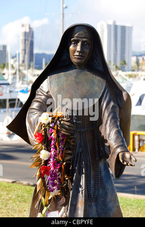 Mothar Marianne Cope, Ala Moana Beach Park, Waikiki, Honolulu, Oahu, Hawaii Stockfoto