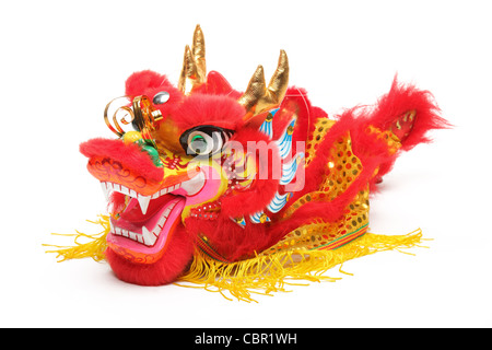 Chinesisches Neujahr Dekoration--Closeup tanzender Drachen auf weiß. Stockfoto