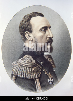 Porträt des Großherzogs Nicholas Nicholajewitsch von Russland (1831-1891) der Ältere. Generalfeldmarschall der russischen Armee. Farblithographie c1880 oder Vintage Illustration Stockfoto