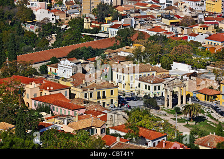 Panorama, Teil-, Blick auf Plaka Viertel, die malerischsten von Athen, Griechenland. Foto von der Akropolis. Stockfoto