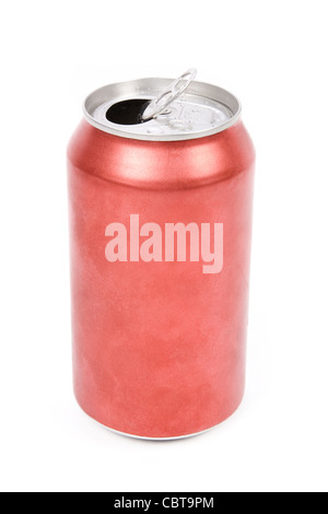 eine rote Getränkedose mit weißem Hintergrund Stockfoto