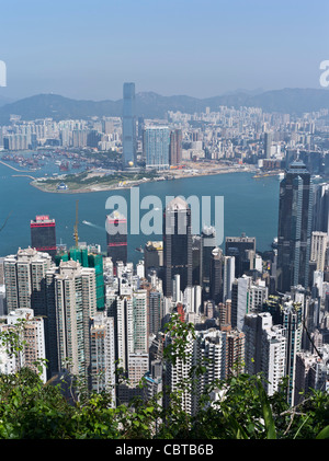 Dh Victoria Peak Blick SHEUNG WAN HONG KONG Wolkenkratzer wohnungen Hafen und West Kowloon Gebäude Stadt Gebäude tower Blocks Stockfoto