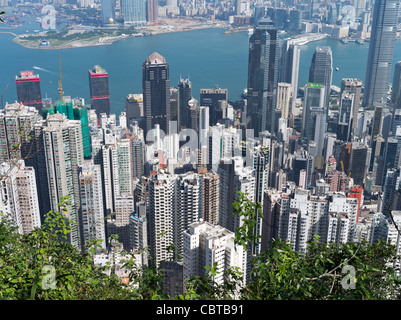 dh Victoria Peak Blick SHEUNG WAN HONG KONG Wolkenkratzer Wohnanlage Wohnungen Büroblock Türme Hafen Wolkenkratzer china City Tower Blocks Stockfoto