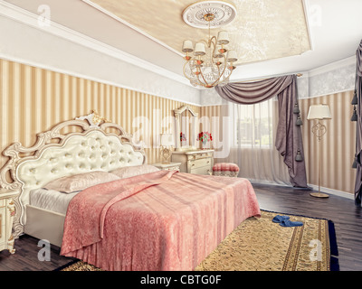 moderner Luxus Schlafzimmer Innenraum (3D-Rendering) Stockfoto