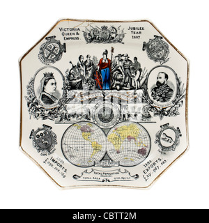 1887 Königin Victoria Golden Jubilee achteckigen Souvenir Teller von Pierson & Co, Dorking Stockfoto