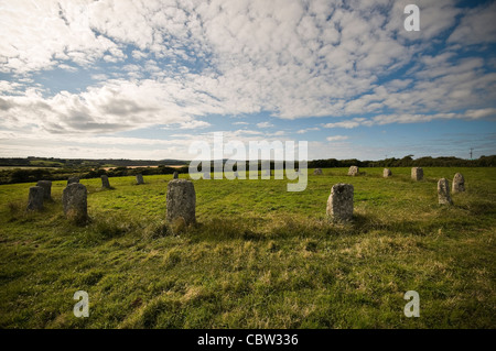 Die Merry Maidens späte neolithische Steinkreis, St. Buryan, Cornwall, UK Stockfoto