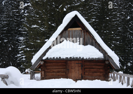Holzhaus im Schnee in den Karpaten in Zakopane, Polen. Winter Stockfoto