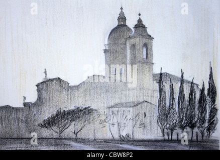 Die Zeichnung von der Basilika Santa Maria Degli Angeli (St. Maria von den Engeln) ist eine Kirche befindet sich in der Ebene am Fuße Stockfoto