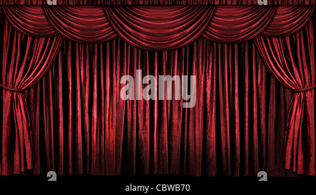 Leuchtend rote Vorhänge auf der Bühne mit Licht und Schatten Stockfoto