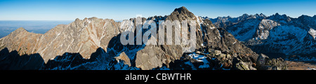 Panorama Ost in Richtung Kozi Wierch 2291 m/7516 ft, Tatra-Gebirge, Polen Stockfoto