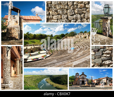 Collage mit alten Dorf Altos de Chavon, Dominikanische Republik Stockfoto