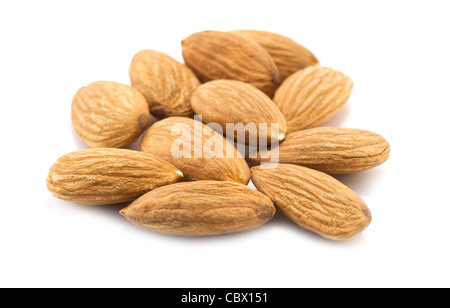 Mandeln auf einem weißen Hintergrund Stockfoto