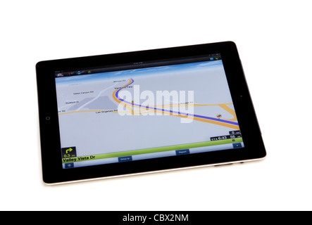 Apple iPad 2 mit GPS-Navigations-Bildschirm Stockfoto