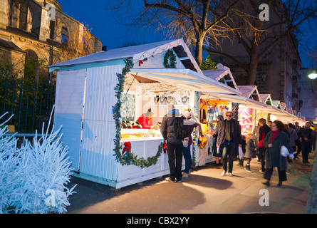 Paris, Frankreich, Crowd People Shopping, Pariser Weihnachtsmarkt, „Marché au Noel“, (Boulevard Saint Germain des Prés) Straßenverkäufer, WEIHNACHTEN IN PARIS, ausländische Touristenstände Stockfoto