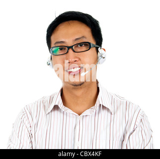 Asiatische Kunden-support isolierten auf weißen Hintergrund. Stockfoto