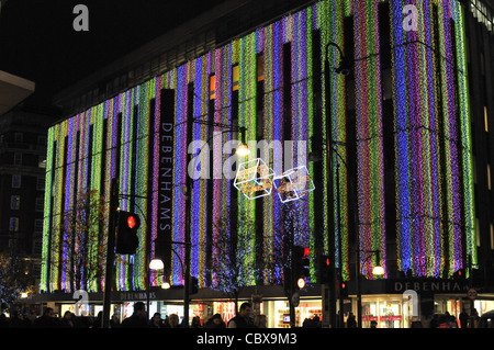 2011-Weihnachtsbeleuchtung im Kaufhaus Debenhams auf Oxford Straße, London, UK. Stockfoto