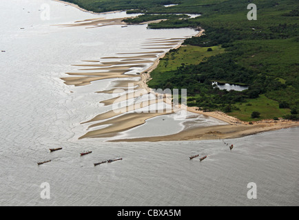 Luftaufnahme von Sandbänken auf der Freetown Peninsula, Sierra Leone Stockfoto