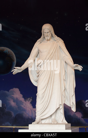 Christus Jesus Christus-Statue in Salt Lake City. HLT Mormonen Kirche Tempel Besucher Zentrum zur Förderung christlicher Religion. Offenen Armen. Stockfoto