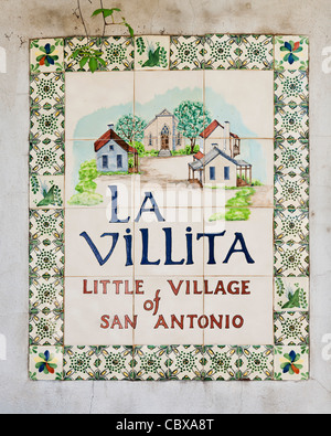 La Villita Keramikziegel Zeichen, San Antonio Stockfoto