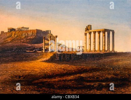 Blick auf die Akropolis, Athen, Griechenland, circa1842 Stockfoto