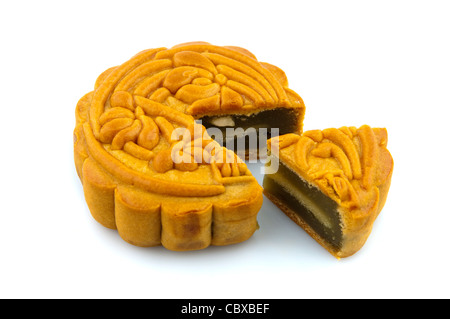 Chinesische Mooncake auf weißem Hintergrund. Stockfoto