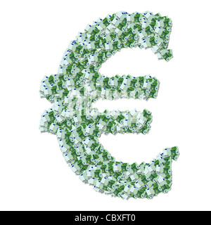 Das Euro-Symbol mit 100 Euro Banknoten hergestellt.  Symbole € Composé À Partir de Karten de Banque de 100 Euro. Stockfoto