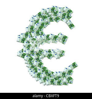 Das Euro-Symbol mit 100 Euro Banknoten hergestellt.  Symbole € Composé À Partir de Karten de Banque de 100 Euro. Stockfoto