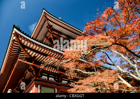 NARITA, Japan – der Daitou (großer Tempel) des Naritasan Shinshoji, der 58 Meter hoch auf dem Berg Narita thront. Diese moderne Ergänzung des alten buddhistischen Komplexes von Shingon wurde 1984 erbaut und wurde 940 n. Chr. gegründet. Sie verbindet zeitgenössisches architektonisches Design mit traditioneller religiöser Symbolik und dominiert die Skyline von Narita City. Stockfoto