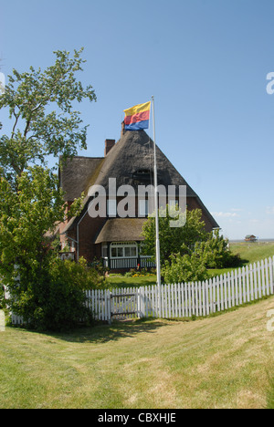 Kirchwarft (Kirche-Hügel) auf der nordfriesischen Insel von Hallig Hooge in die UNESCO Welt Kulturerbe Wadden Meer von NorthernGermany Stockfoto