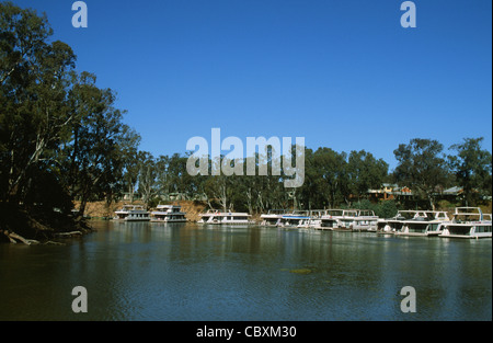 Hausboote auf dem Murray River in der Nähe von Echuca, Victoria, Australien Stockfoto