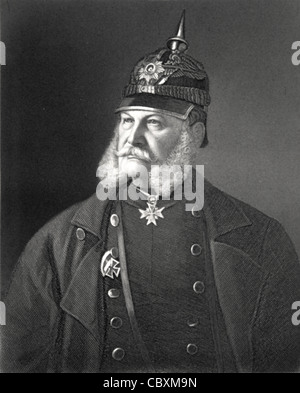 Porträt von Wilhelm I. von Deutschland & Preußen, Wilhelm Friedrich Ludwig (1797-1888) Kaiser von Deutschland (1871-88) & König von Preußen (1861-88). Vintage Illustration oder Gravur Stockfoto