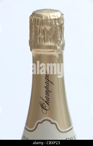 Champagner-Flasche ungeöffnet. Stockfoto