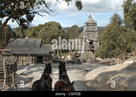 Eine der beliebtesten Sehenswürdigkeiten Australiens ist das animierte Goldrausch Freilichtmuseum der Sovereign Hill in Ballarat, Victoria Stockfoto