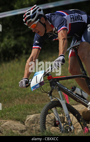 Julien Absalon aus Frankreich auf Hadleigh Farm Mountain Bike Invitational "London bereitet" Serie testen Veranstaltungen Olympia 2012 Radfahren Stockfoto