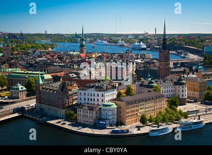 Insel Riddarholmen im Stockholmer Altstadt (Schwedisch: Gamla Stan) in Schweden, von oben gesehen. Stockfoto