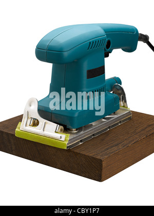 Maschine zum Schleifen auf einem Holzblock (Clipping-Pfad) Stockfoto